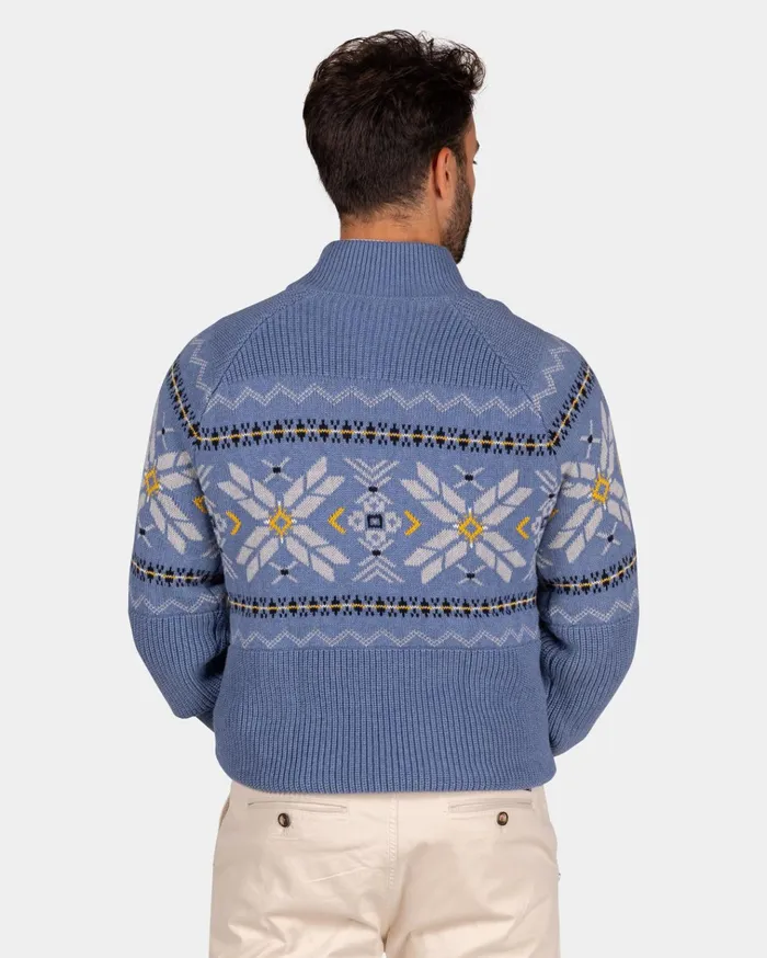 NZA New Zealand Auckland Knitwear Blue HalfZip Pullover With Colored Pattern 8211 Mineral Blue 8211 Men