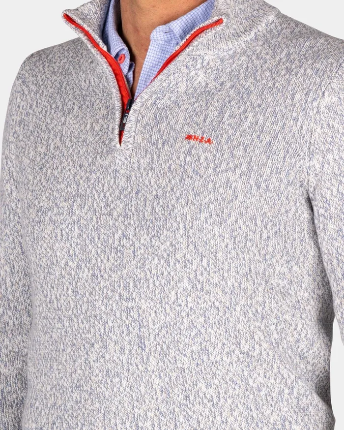 NZA New Zealand Auckland Knitwear Light Gray HalfZip Pullover 8211 Royal Petrol 8211 Men