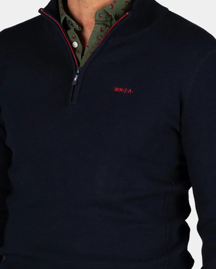 NZA New Zealand Auckland Knitwear Pullover With HalfZip In Dark Blue 8211 Winter Navy 8211 Men