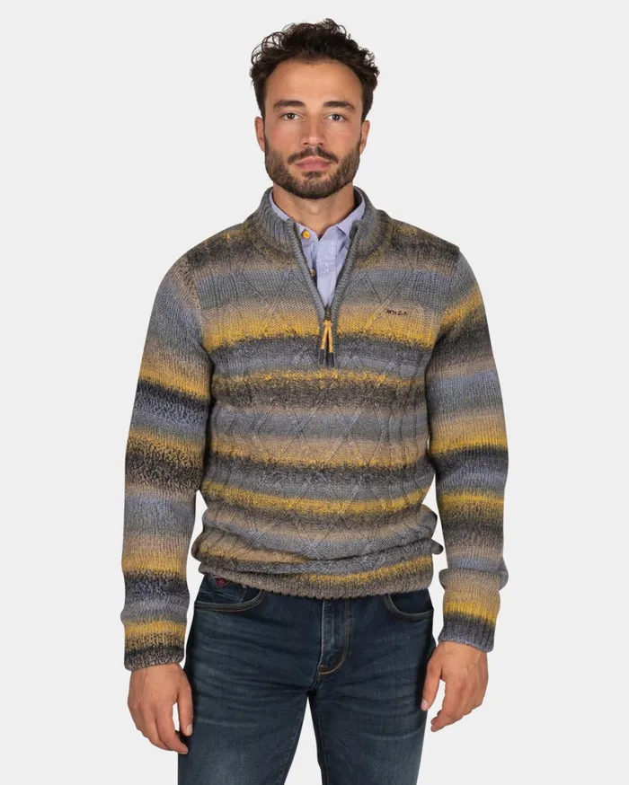 NZA New Zealand Auckland Knitwear Structured Knit Sweater In Blue Yellow And Black 8211 Chestnut 8211 Men NZA New Zealand Auckland Knitwear Structured Knit Sweater In Blue Yellow And Black 8211 Chestnut 8211 Men