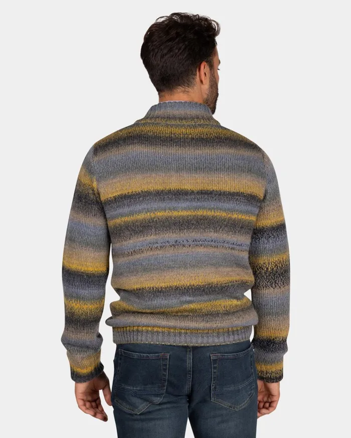 NZA New Zealand Auckland Knitwear Structured Knit Sweater In Blue Yellow And Black 8211 Chestnut 8211 Men