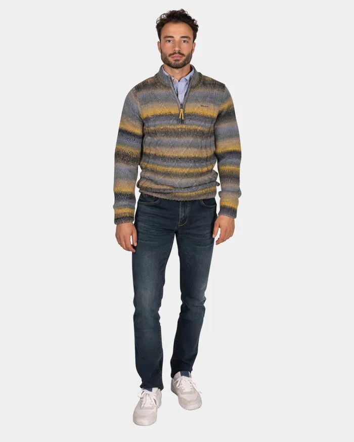 NZA New Zealand Auckland Knitwear Structured Knit Sweater In Blue Yellow And Black 8211 Chestnut 8211 Men
