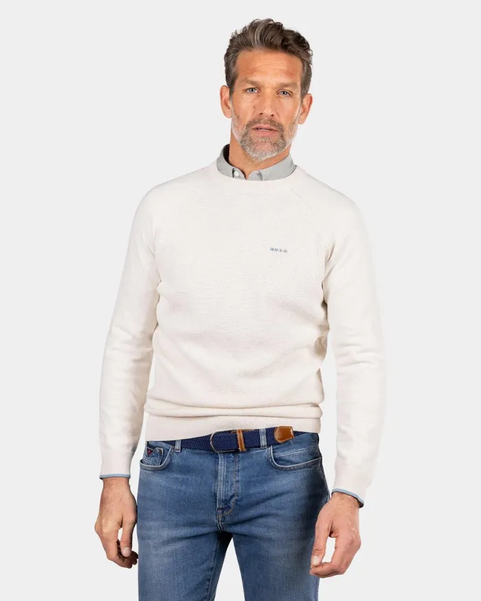 NZA New Zealand Auckland Knitwear White Crew Neck Pullover 8211 Oat Sand 8211 Men