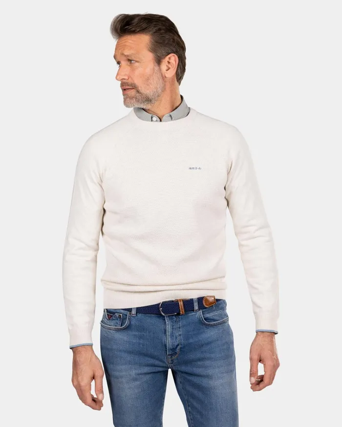 NZA New Zealand Auckland Knitwear White Crew Neck Pullover 8211 Oat Sand 8211 Men