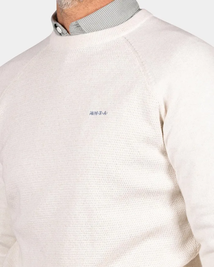 NZA New Zealand Auckland Knitwear White Crew Neck Pullover 8211 Oat Sand 8211 Men