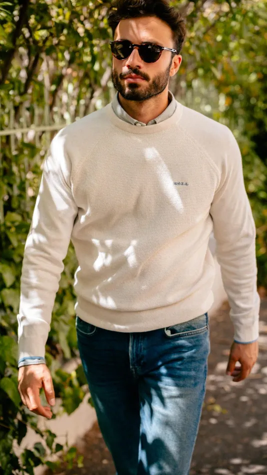 NZA New Zealand Auckland Knitwear White Crew Neck Pullover 8211 Oat Sand 8211 Men