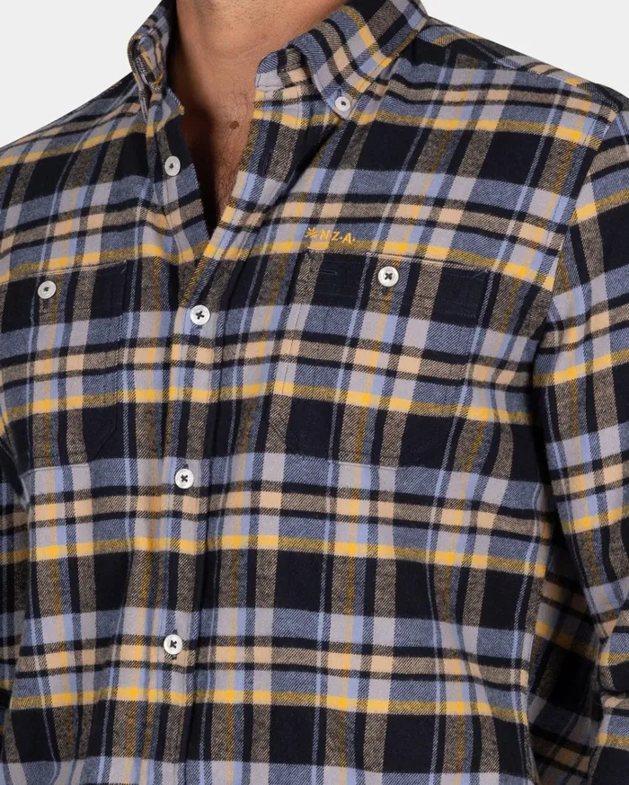 NZA New Zealand Auckland Shirts Blue Gray And Yellow Checkered Flannel Shirt 8211 Winter Navy 8211 Men NZA New Zealand Auckland Shirts Blue Gray And Yellow Checkered Flannel Shirt 8211 Winter Navy 8211 Men
