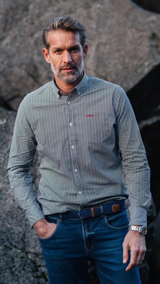 NZA New Zealand Auckland Shirts Dark Green Cotton Shirt With Elastane 8211 Gravel Green 8211 Men