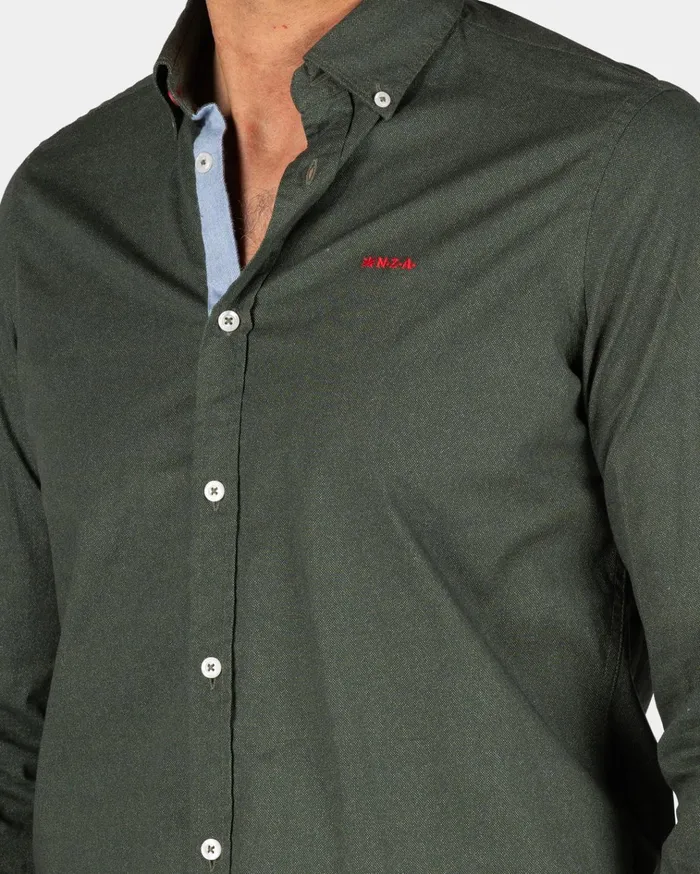 NZA New Zealand Auckland Shirts Dark Green Cotton Shirt With Stretch 8211 Gravel Green 8211 Men