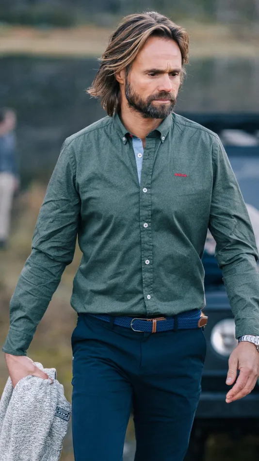 NZA New Zealand Auckland Shirts Dark Green Cotton Shirt With Stretch 8211 Gravel Green 8211 Men