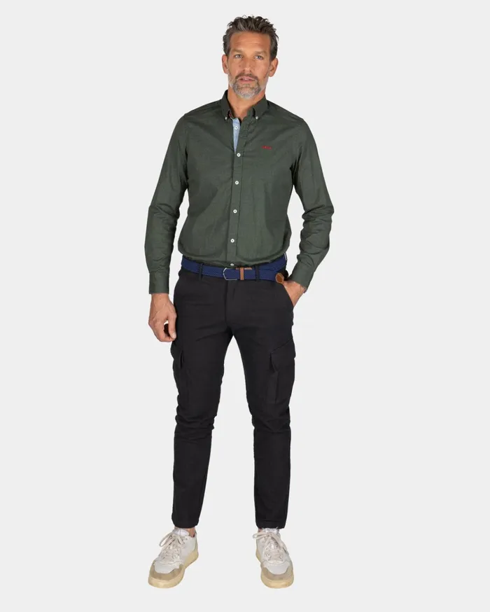 NZA New Zealand Auckland Shirts Dark Green Cotton Shirt With Stretch 8211 Gravel Green 8211 Men
