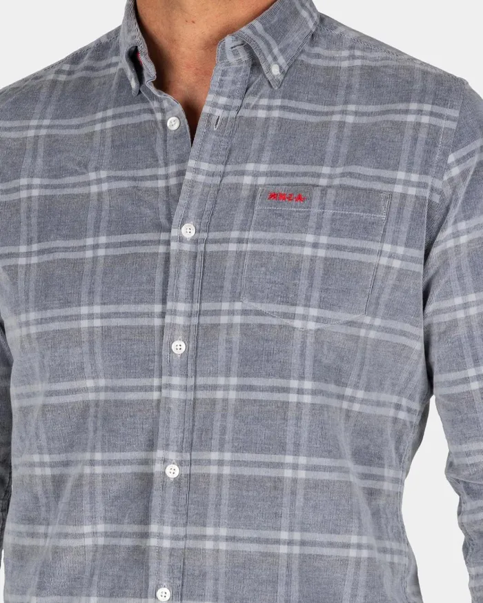 NZA New Zealand Auckland Shirts Light Gray Checkered Corduroy Shirt 8211 Winter Navy 8211 Men NZA New Zealand Auckland Shirts Light Gray Checkered Corduroy Shirt 8211 Winter Navy 8211 Men