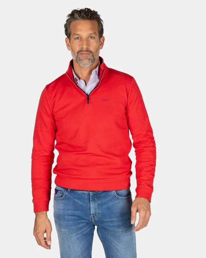 NZA New Zealand Auckland Sweatshirts Red Fleece Sweater With HalfZip 8211 Reef Red 8211 Men