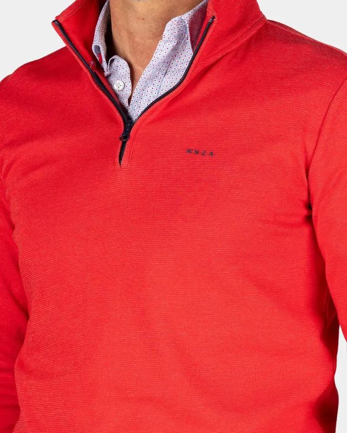 NZA New Zealand Auckland Sweatshirts Red Fleece Sweater With HalfZip 8211 Reef Red 8211 Men NZA New Zealand Auckland Sweatshirts Red Fleece Sweater With HalfZip 8211 Reef Red 8211 Men