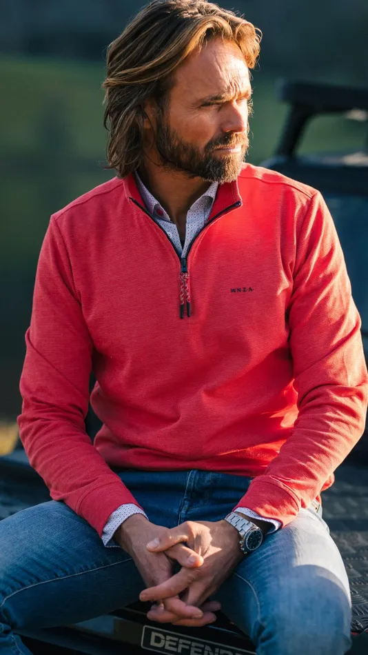 NZA New Zealand Auckland Sweatshirts Red Fleece Sweater With HalfZip 8211 Reef Red 8211 Men NZA New Zealand Auckland Sweatshirts Red Fleece Sweater With HalfZip 8211 Reef Red 8211 Men