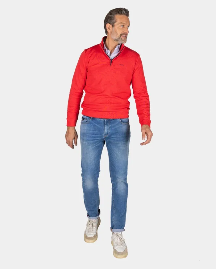 NZA New Zealand Auckland Sweatshirts Red Fleece Sweater With HalfZip 8211 Reef Red 8211 Men NZA New Zealand Auckland Sweatshirts Red Fleece Sweater With HalfZip 8211 Reef Red 8211 Men