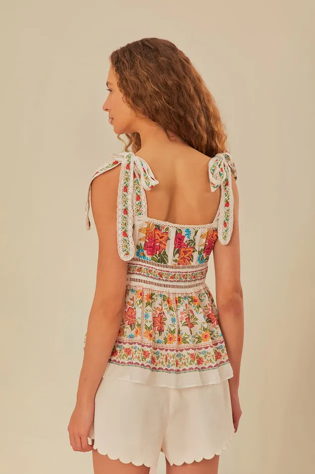 OffWhite Bloom Garden Sleeveless Blouse Women Farm Rio Blouses