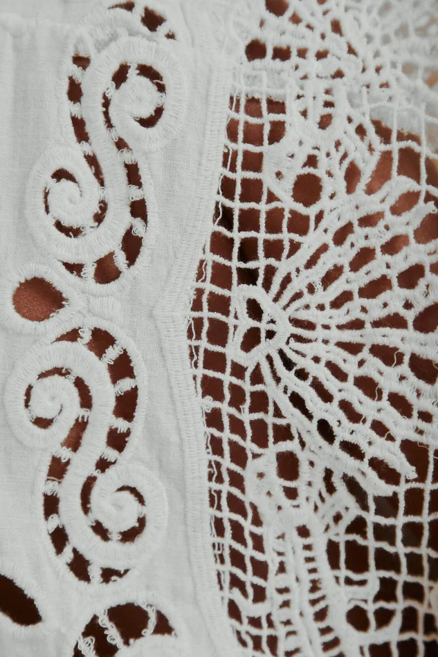 OffWhite Embroidered Guipure Euroflax Premium Linen Midi Dress Women Farm Rio Midi Dresses