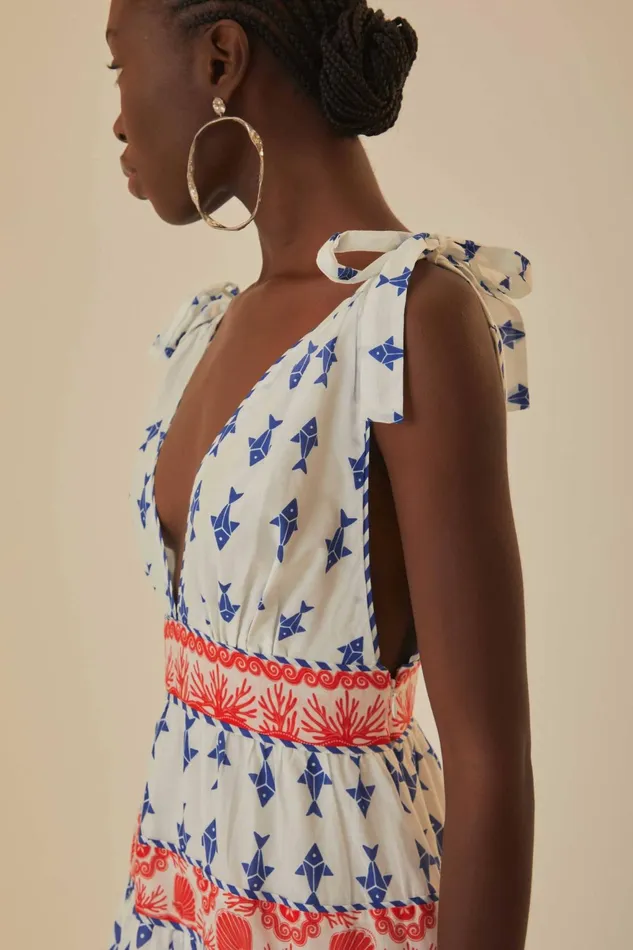 OffWhite Graphic Fishes Mini Dress Women Farm Rio Mini Dresses