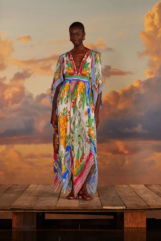 OffWhite Tropical Destination Kimono Sleeve Midi Dress Women Farm Rio Midi Dresses
