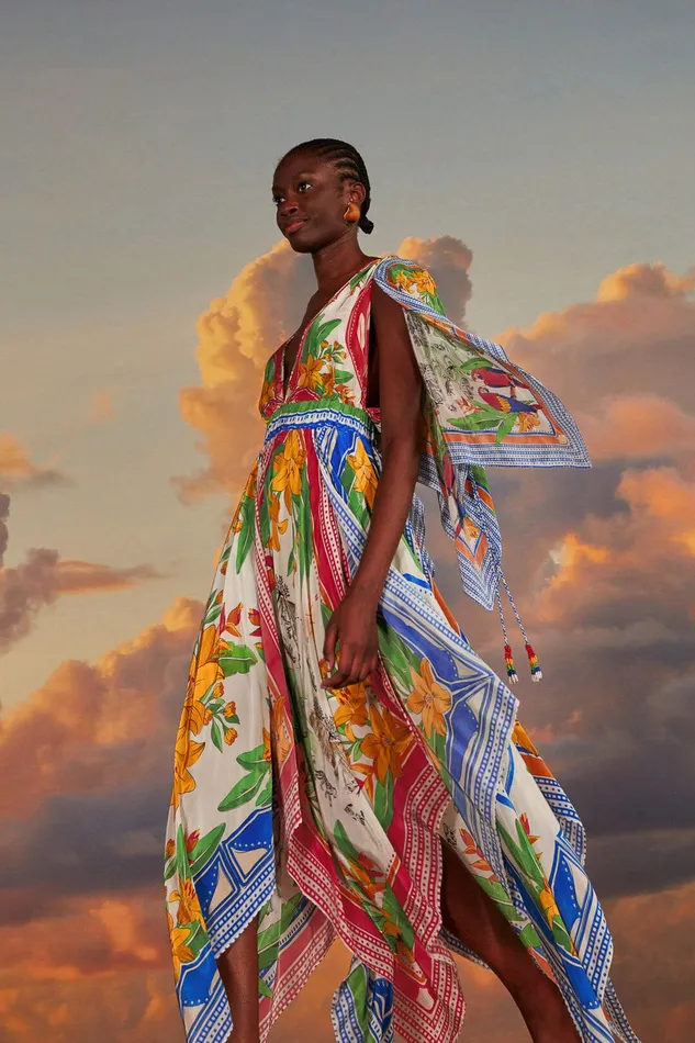 OffWhite Tropical Destination Kimono Sleeve Midi Dress Women Farm Rio Midi Dresses