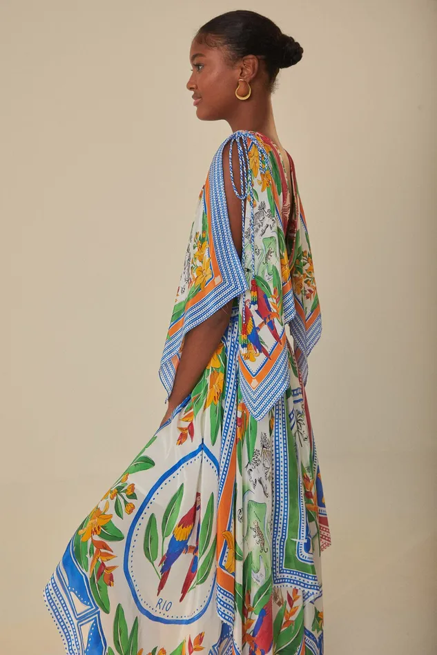OffWhite Tropical Destination Kimono Sleeve Midi Dress Women Farm Rio Midi Dresses