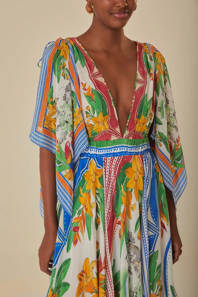 OffWhite Tropical Destination Kimono Sleeve Midi Dress Women Farm Rio Midi Dresses