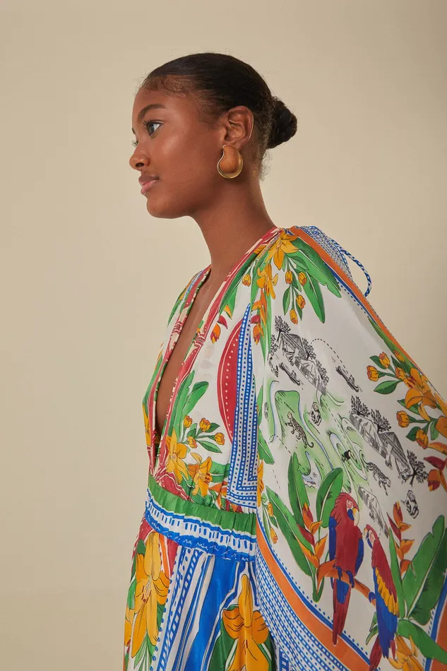 OffWhite Tropical Destination Kimono Sleeve Midi Dress Women Farm Rio Midi Dresses