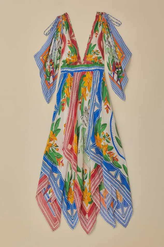OffWhite Tropical Destination Kimono Sleeve Midi Dress Women Farm Rio Midi Dresses
