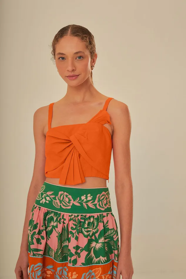 Orange Front Bow Top Women Farm Rio Crop Tops