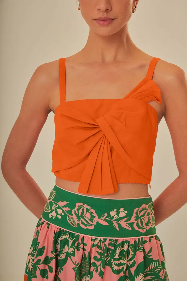Orange Front Bow Top Women Farm Rio Crop Tops