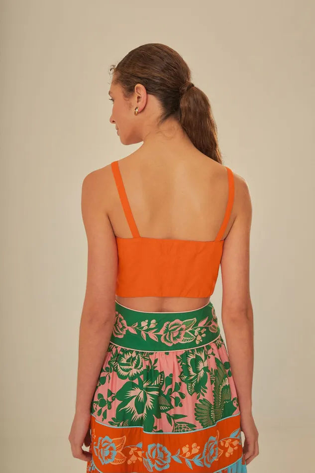 Orange Front Bow Top Women Farm Rio Crop Tops