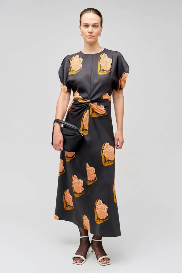 Oroton Dresses Linear Tulip Print Dress Black 8211 Women
