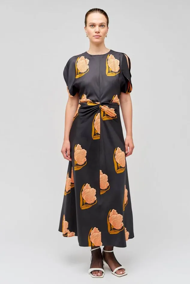 Oroton Dresses Linear Tulip Print Dress Black 8211 Women