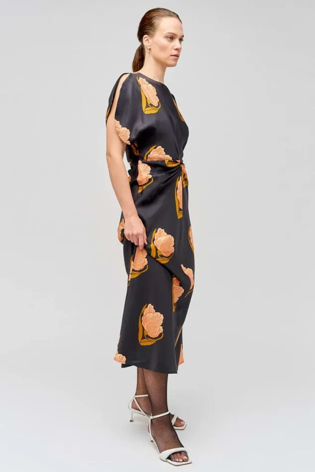 Oroton Dresses Linear Tulip Print Dress Black 8211 Women
