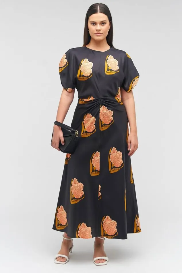 Oroton Dresses Linear Tulip Print Dress Black 8211 Women