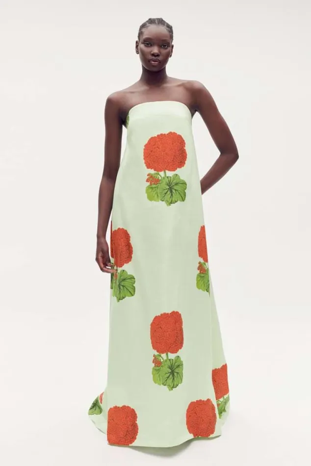 Oroton Dresses Posie Geranium Print Gown Sea Spray 8211 Women