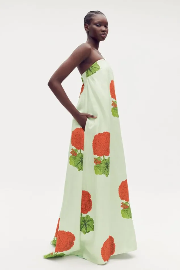 Oroton Dresses Posie Geranium Print Gown Sea Spray 8211 Women