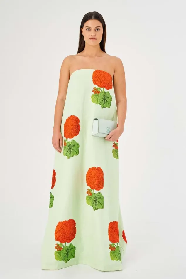 Oroton Dresses Posie Geranium Print Gown Sea Spray 8211 Women