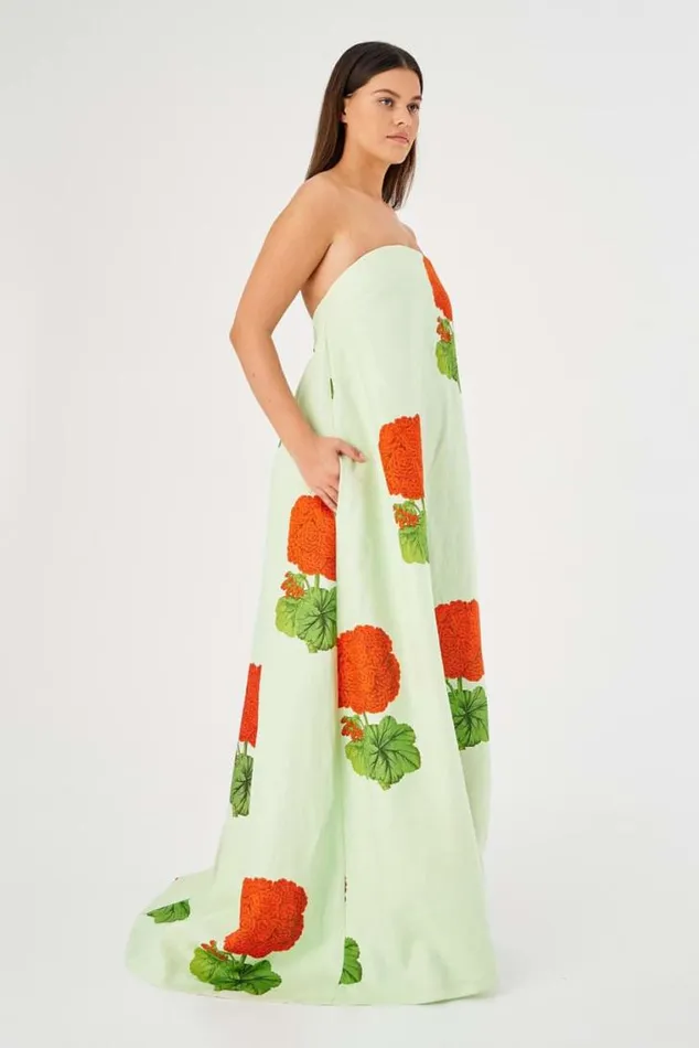 Oroton Dresses Posie Geranium Print Gown Sea Spray 8211 Women
