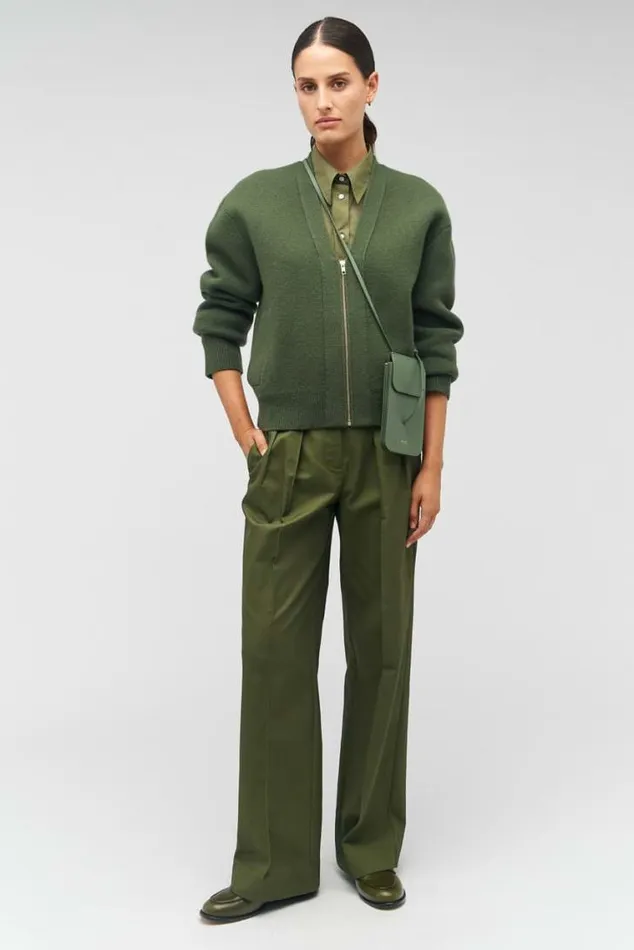 Oroton Knitwear Knit Bomber Green Olive 8211 Women