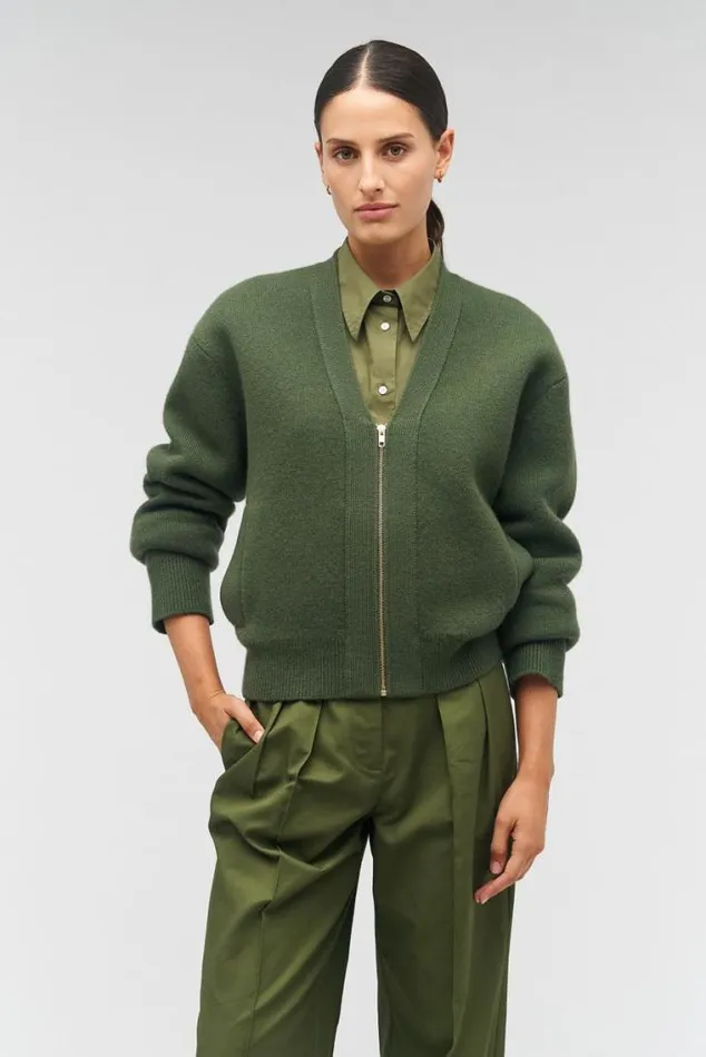 Oroton Knitwear Knit Bomber Green Olive 8211 Women