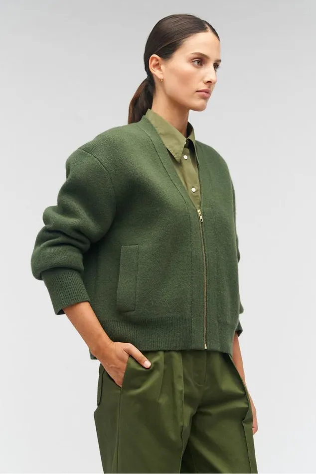 Oroton Knitwear Knit Bomber Green Olive 8211 Women