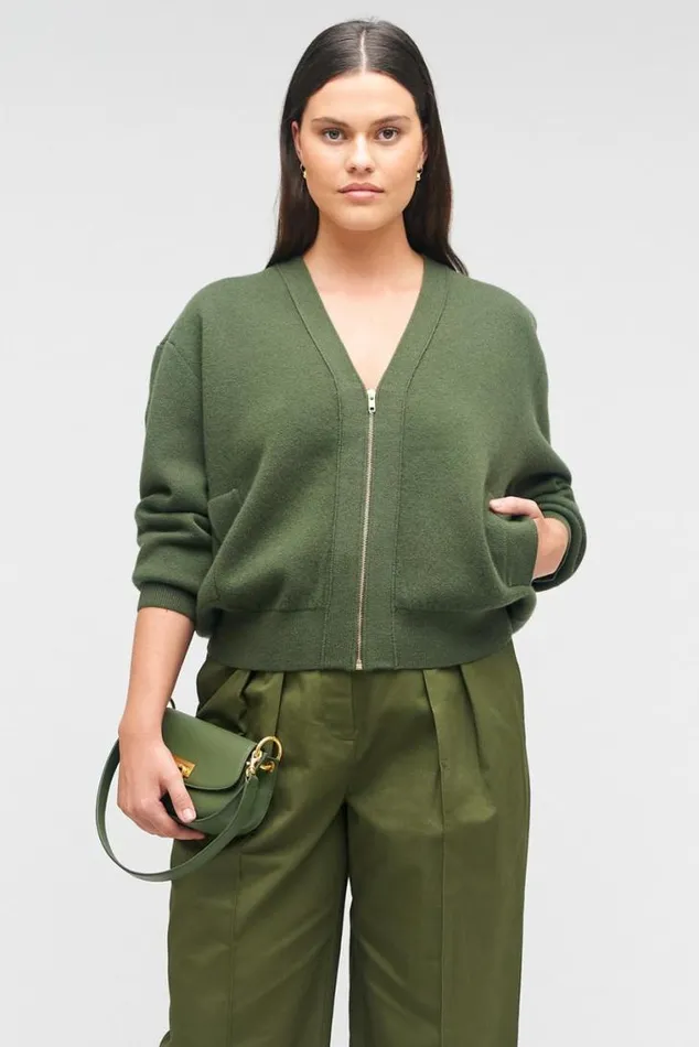 Oroton Knitwear Knit Bomber Green Olive 8211 Women