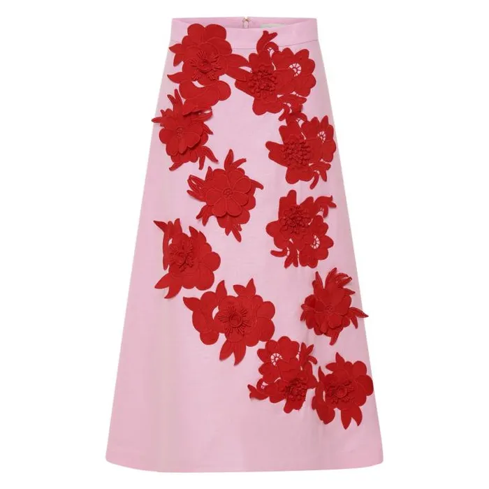 Oroton Skirts Contrast 3D Flower ALine Skirt Rosepoppy 8211 Women