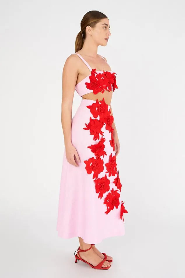 Oroton Skirts Contrast 3D Flower ALine Skirt Rosepoppy 8211 Women