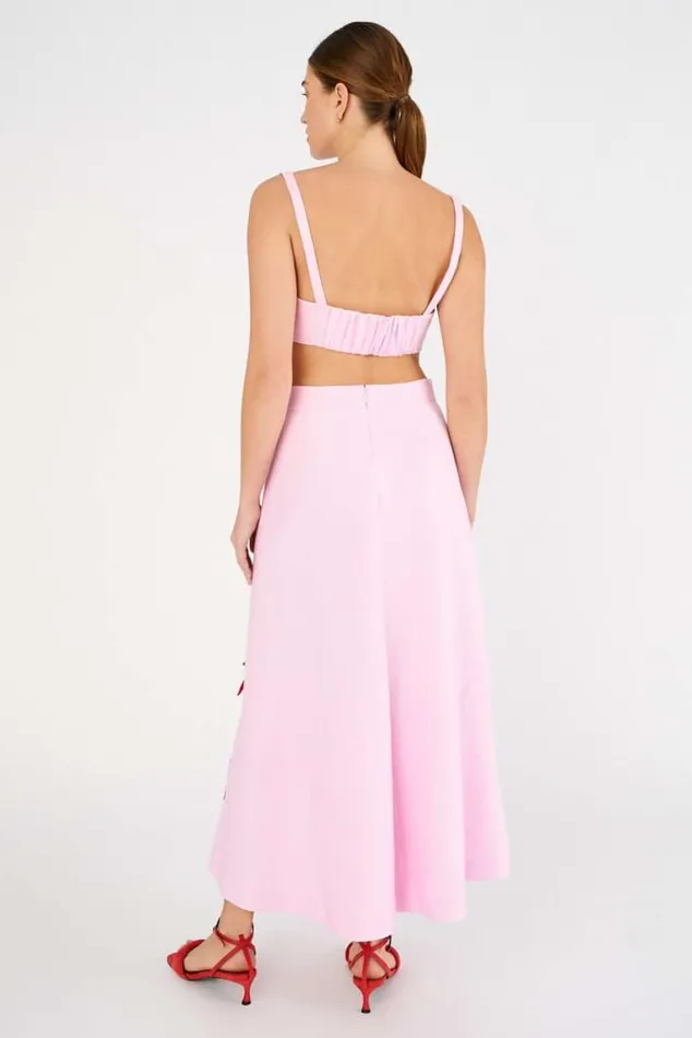Oroton Skirts Contrast 3D Flower ALine Skirt Rosepoppy 8211 Women