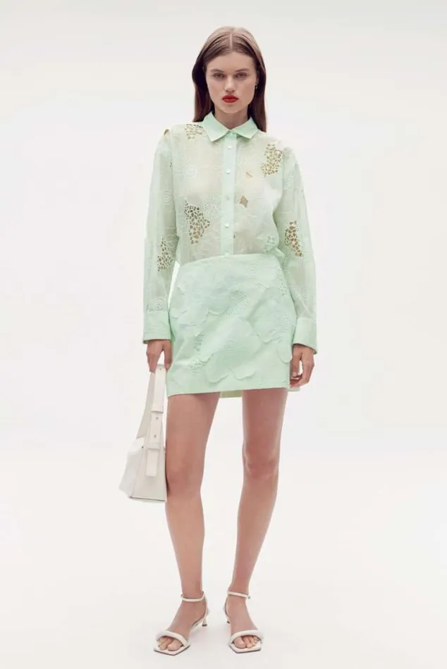 Oroton Tops Lace Overshirt Sea Spray 8211 Women