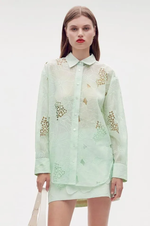 Oroton Tops Lace Overshirt Sea Spray 8211 Women