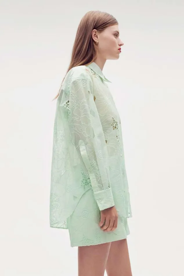 Oroton Tops Lace Overshirt Sea Spray 8211 Women